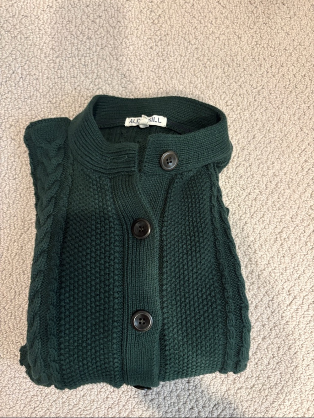 Alex Mill Dark Forest Green Cable Knit Button-Front Cardigan - Picture 3 of 3